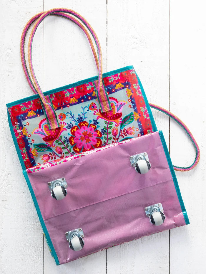 Rolling Tote Bag - Red Folk Flower-view 5