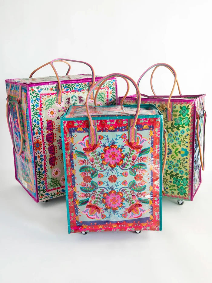 Rolling Tote Bag - Red Folk Flower-view 6