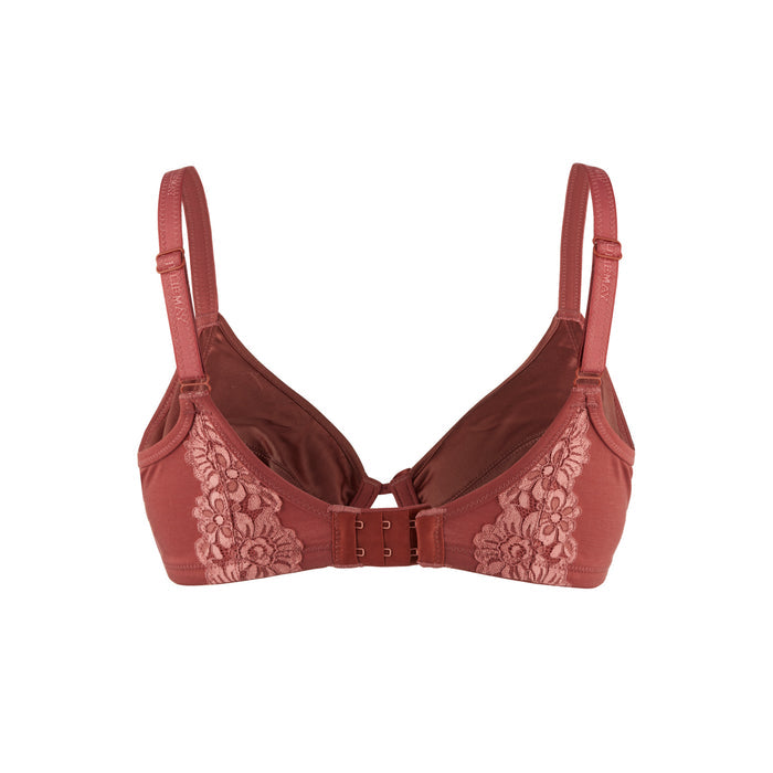 Rosie Silk and Organic Cotton Lace Full Cup Wireless Bra, back view – Juliemay Lingerie