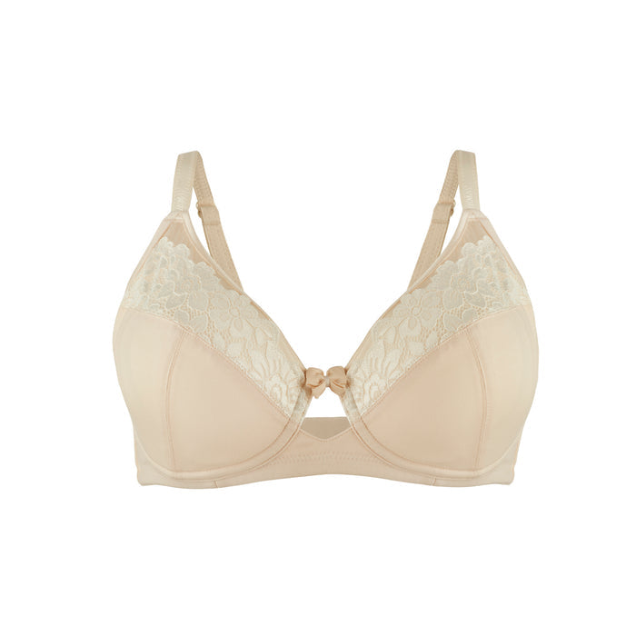 Rosie Silk and Organic Cotton Lace Full Cup Wireless Bra in Blush, front view – Juliemay Lingerie