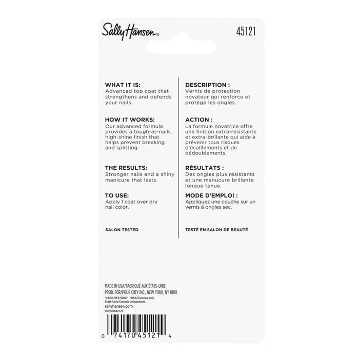 Sally Hansen Advanced Hard As Nails Strengthening Top Coat Clear High-Shine - 0.45 oz-  48 Pack