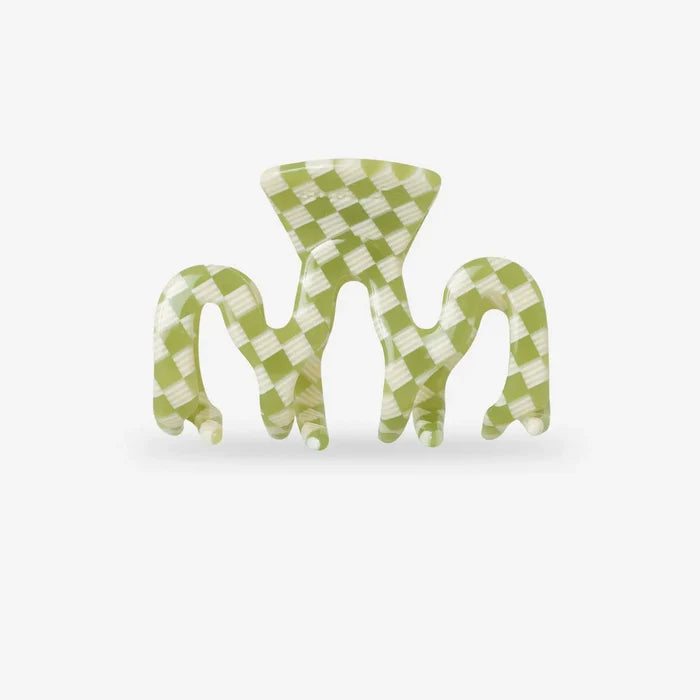 sasstie checked green and white hair clip on a white background