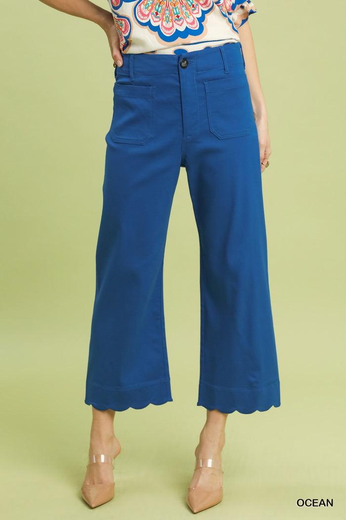 Scallop Hem Wide Leg Pants