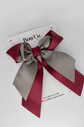 School Bow - Burgundy and Metal Grey - Loop Tail Hair Bow - Clip