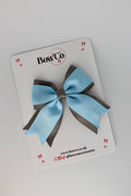 School Bow Blue Topaz and Metal Grey - Tail Bow Clip