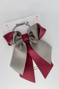 School Bow Burgundy and Metal Grey - Loop Tail Bow - Elastic