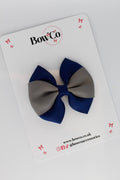School Bow Navy Blue and Metal Grey - Round Tuxedo Bow - Clip