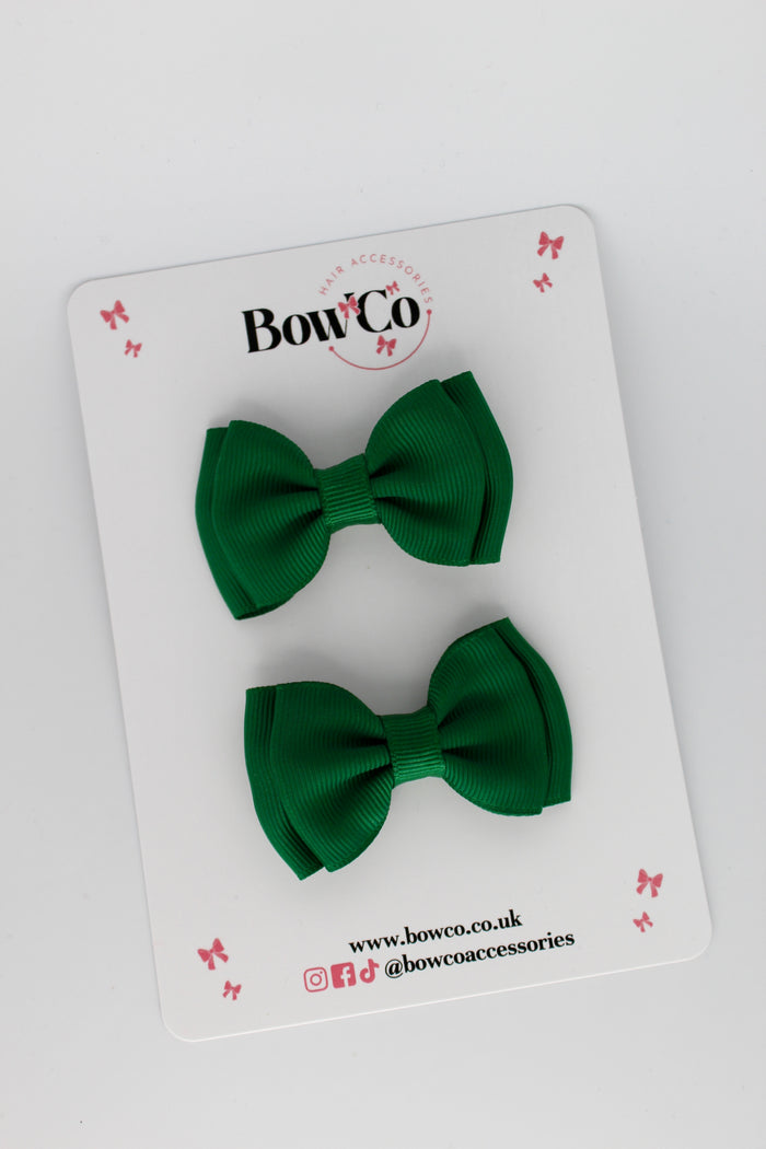 School Bows Green - Double Bow Set - Clip