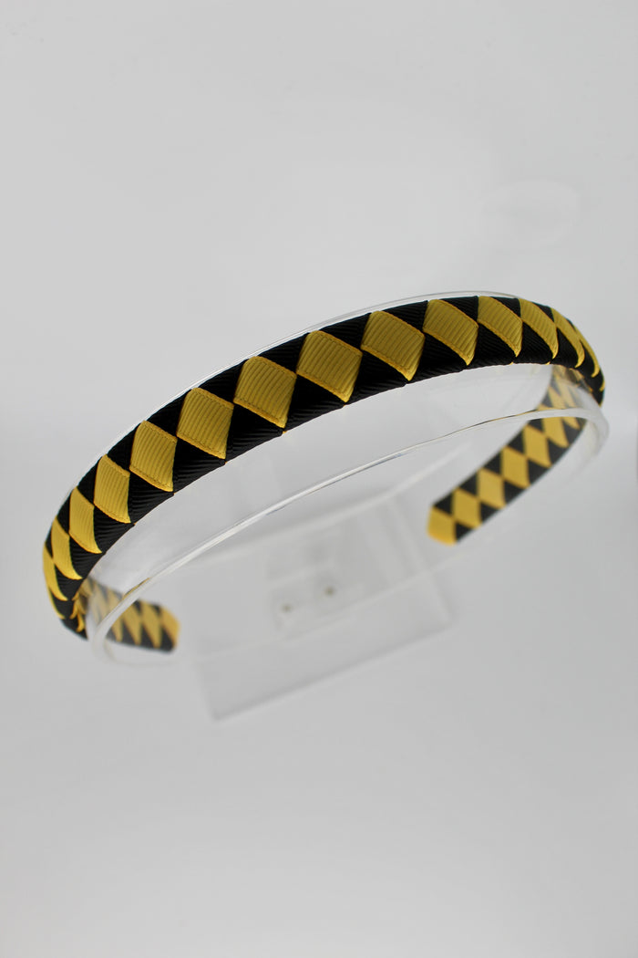 School Hair Accessories - Pleated Black and Yellow Gold Hair Band
