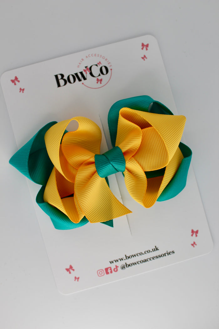 School Jade Green and Yellow Gold Double Loop Bow - Clip