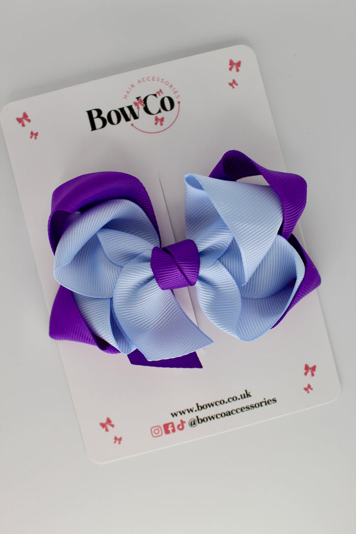 School Purple and Bluebell Double Loop Bow - Clip