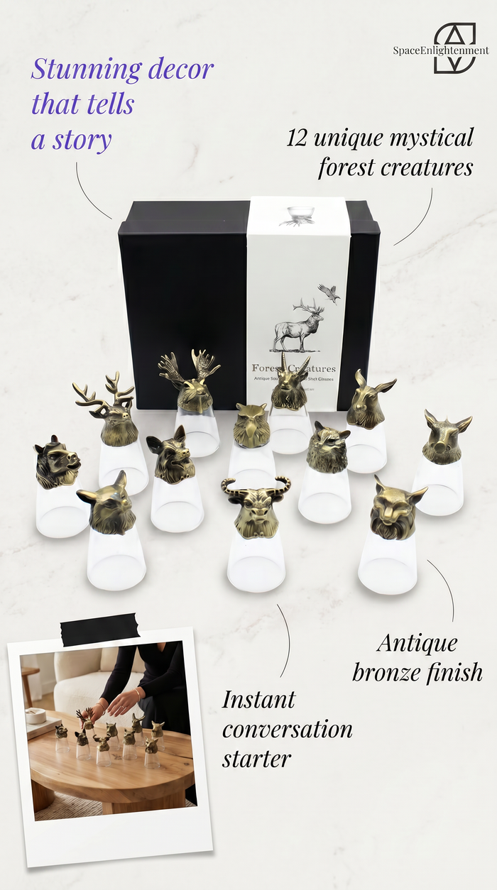 Set of 12 Ornate Glasses with Antique Metal Bases Featuring All Chinese Zodiac Animals and Symbols