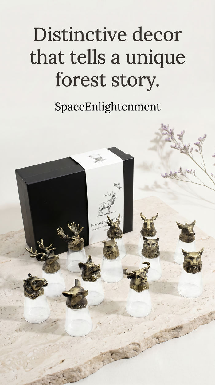 Set of 12 Ornate Glasses with Antique Metal Bases Featuring All Chinese Zodiac Animals and Symbols