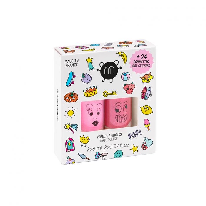 Set of 2 Kids Nail Polish & Stickers POP
