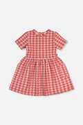 Short Sleeve Dress With Pockets Pink And White Houndstooth-0