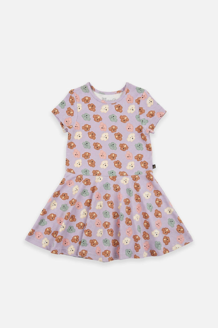 Short Sleeve Jersey Dress Purple Poodle Print-0