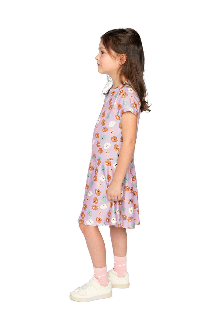 Short Sleeve Jersey Dress Purple Poodle Print-2