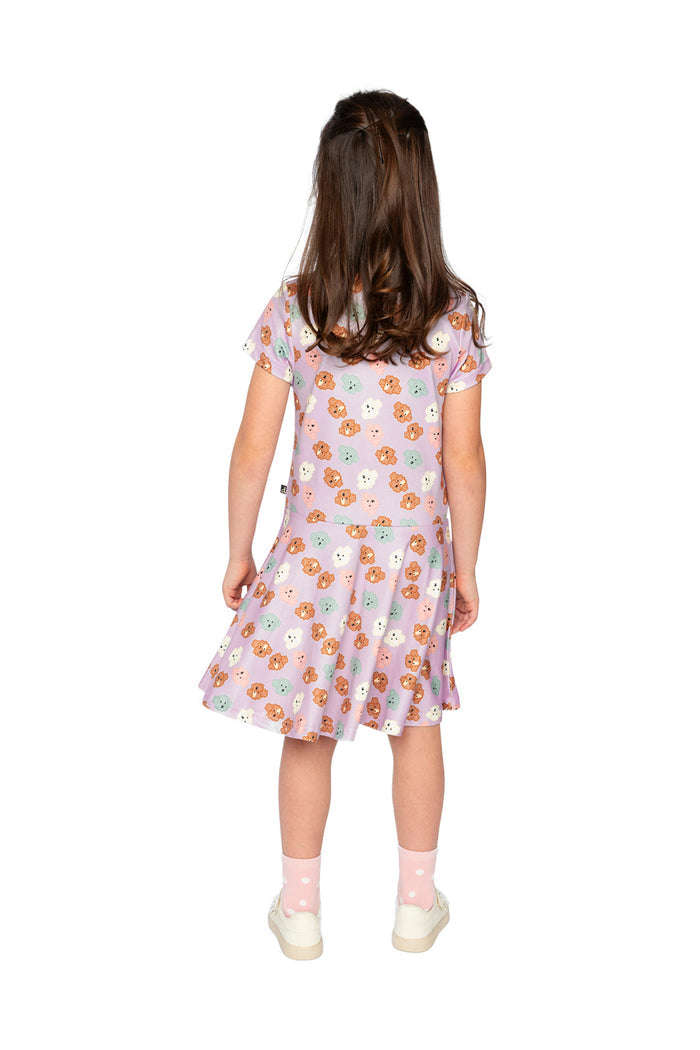 Short Sleeve Jersey Dress Purple Poodle Print-3