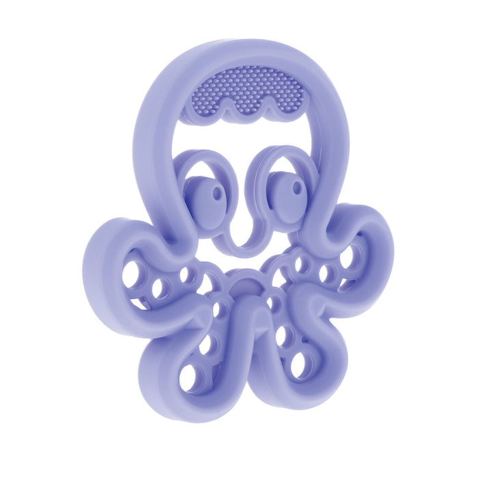 The Nuby Silicone Mini Teethers (2 Pack) include an octopus-shaped teether with textured surfaces and arm holes, offering soothing relief for babies.