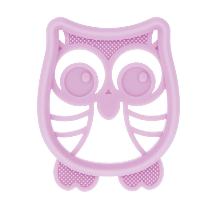 The Nuby Silicone Mini Teethers (2 Pack) features an owl and octopus with open-frame designs and textured surfaces, providing soothing teething relief for babies.