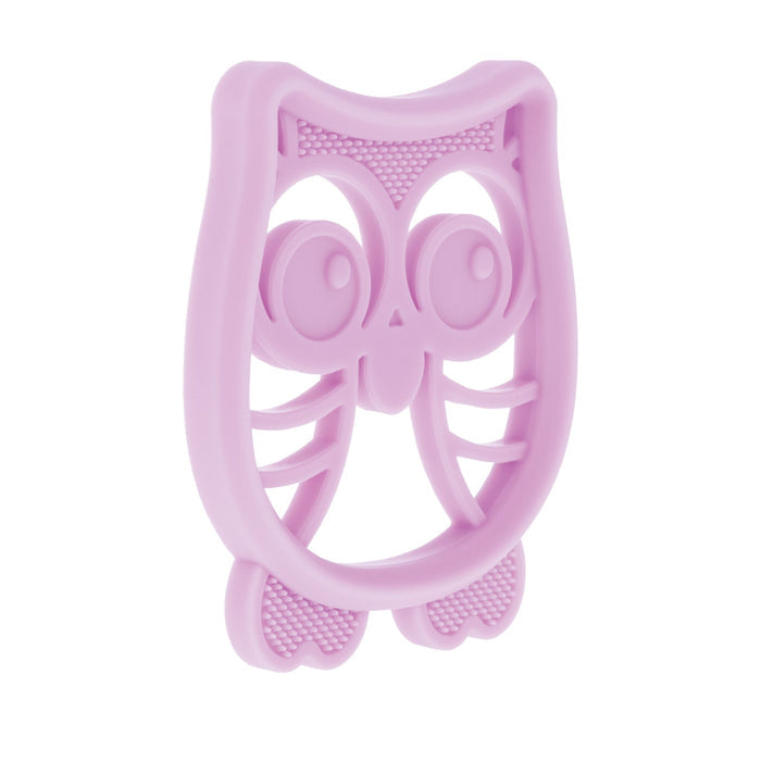 The Nuby Silicone Mini Teethers (2 Pack) include fun owl and octopus designs. The owl-shaped teether doubles as a sandwich or cookie cutter, offering creative snack options and soothing textured relief for babies.