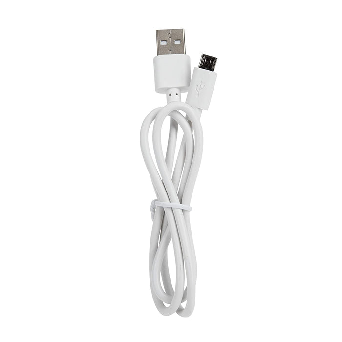A white USB cable with USB-A and micro USB connectors, loosely coiled with a twist tie, perfect for charging your Silicone Nightlight.