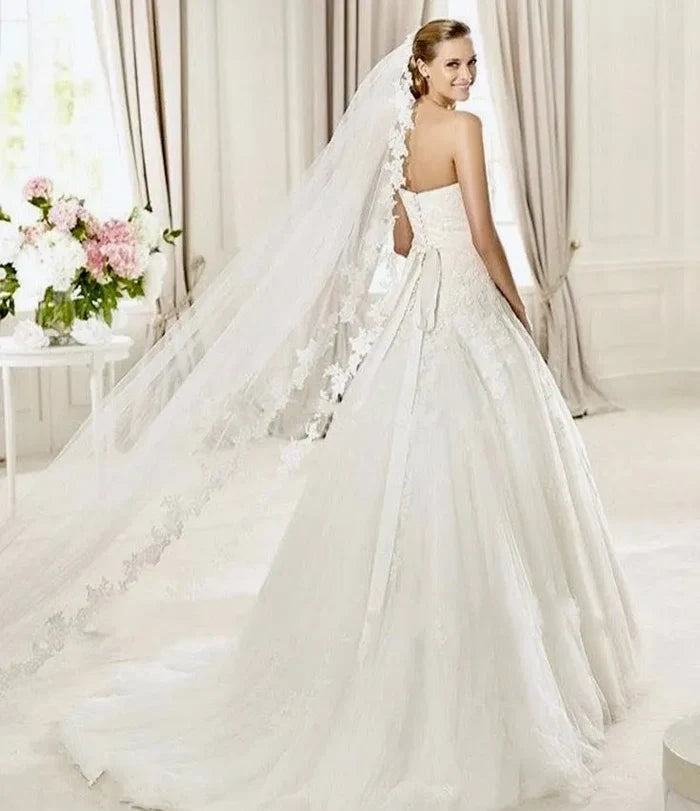 Wedding Veils - Lace Edge Cathedral Bridal Veil - Available in White and Ivory