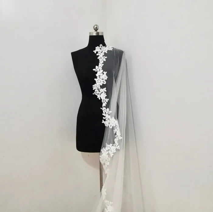 Wedding Veils - Lace Edge Cathedral Bridal Veil - Available in White and Ivory