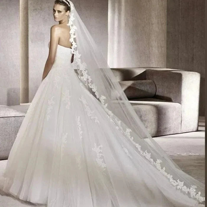 Wedding Veils - Lace Edge Cathedral Bridal Veil - Available in White and Ivory