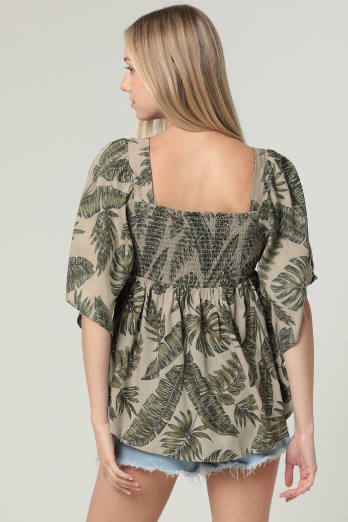 Smocked Bust Kimono Sleeves Top
