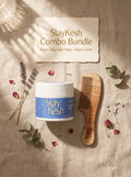 Slaykesh Smooth and Detangle Duo Hair Mask with Neem Comb and floral flatlay