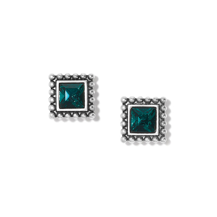 Sparkle Square Mini Post Earrings/Silver-Green