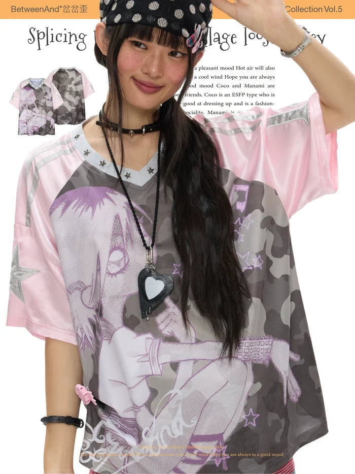Splicing powder camouflage loose jersey