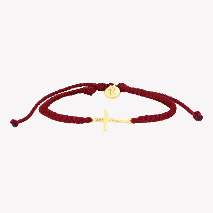 Stay Salty Cross Garnet Braided Cord Bracelet- Gold