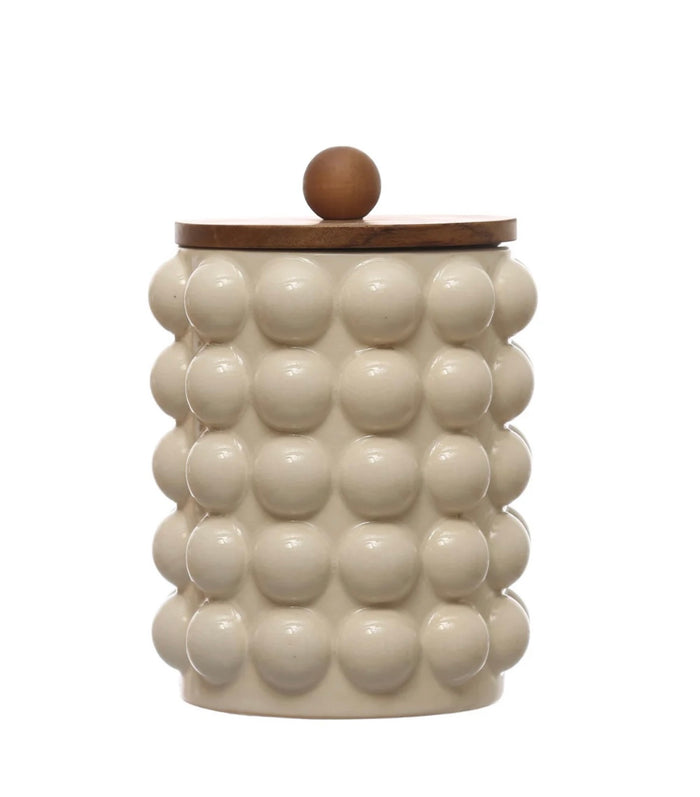 Stoneware Canister w Wood Lid - Small