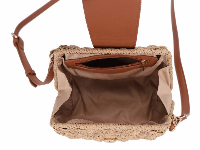 Straw Crossbody Bag With Beaded Buckle