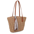 Straw Tote Bag With Scarf
