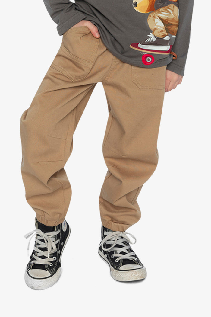 Stretch Canvas Jogger Pants Beige-1