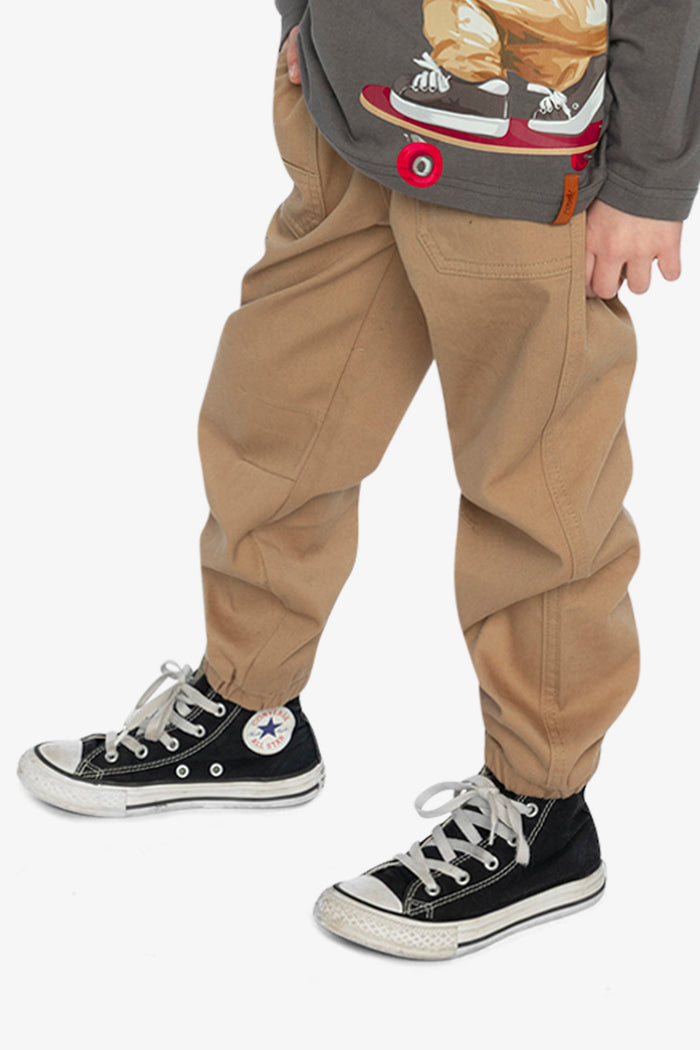Stretch Canvas Jogger Pants Beige-2
