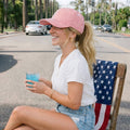 C.C Stripe Pattern Criss-Cross Ponytail Trucker Hat: Red - Olita Gifts & Goods