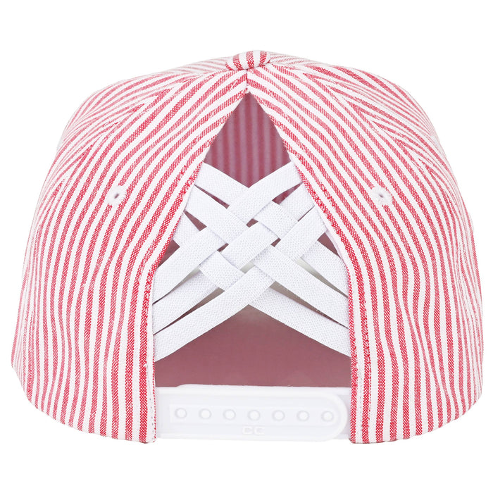 C.C Stripe Pattern Criss-Cross Ponytail Trucker Hat: Red - Olita Gifts & Goods