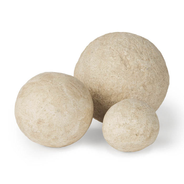 Sunita Set of 3 Beige Paper Mache Orbs - Magnolia Lane co. Home + Garden + Gift