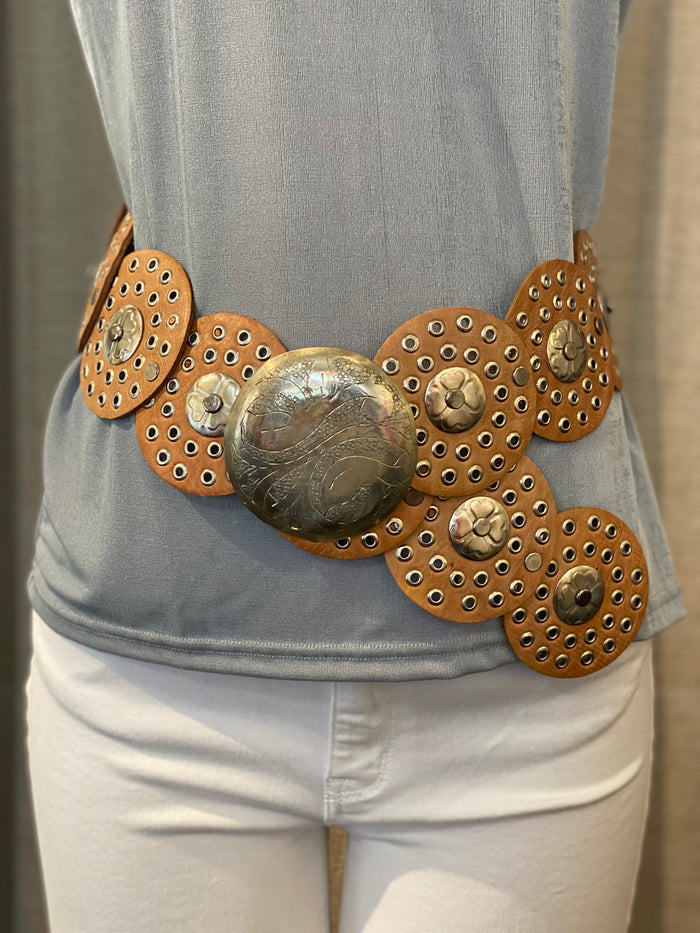 Tan Moroccan Leather Medallion Belt