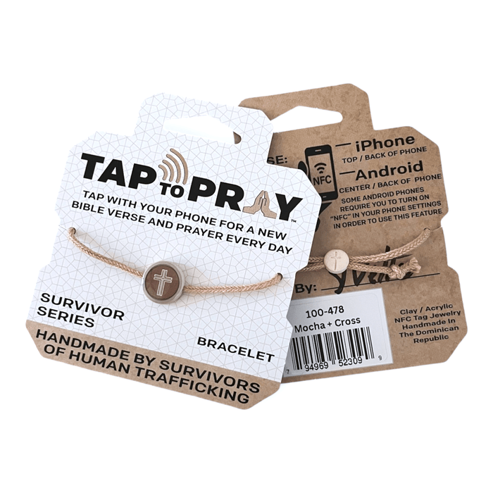 Tap To Pray® Survivor Series Bracelet: Sea Foam + Cross - Olita Gifts & Goods