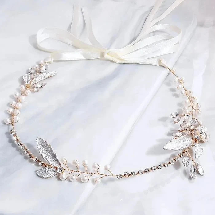 Wedding Hair Accessories - Gold Pearl and Crystal Bridal Headband