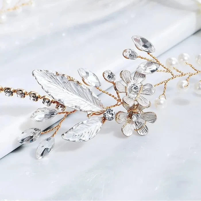 Wedding Hair Accessories - Gold Pearl and Crystal Bridal Headband