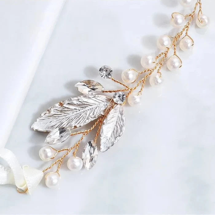 Wedding Hair Accessories - Gold Pearl and Crystal Bridal Headband