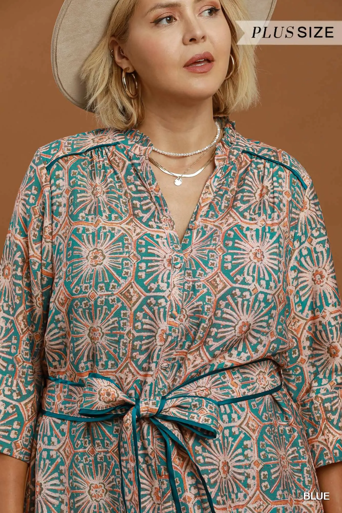 Teal  Mosaic Midi Dress