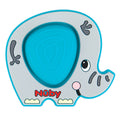 The Nuby Teethe N' Pop Sensory Play Teether features a cute gray elephant design with a blue center, cartoon eyes, and blushing cheeks—perfect to pair with your favorite silicone teether or baby teething toy.