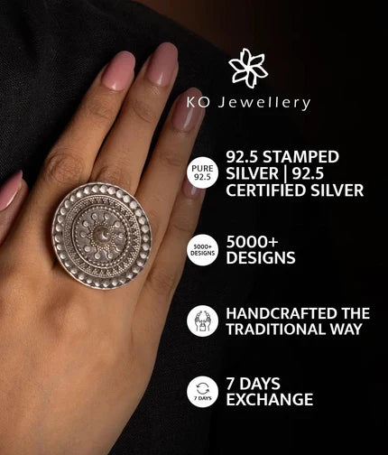 The Padmakshi Antique Silver Chand Bali (Oxidised)